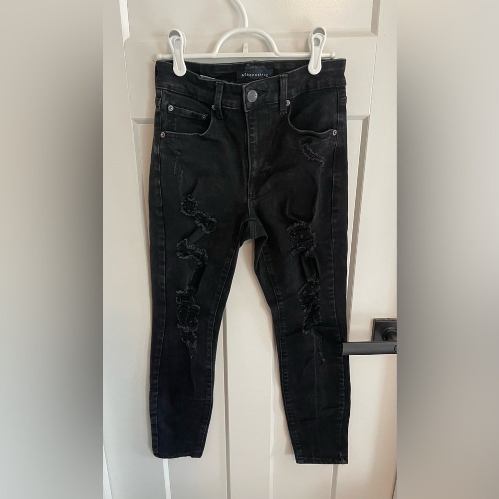 Aeropostale Black Distressed High Rise Jeggings